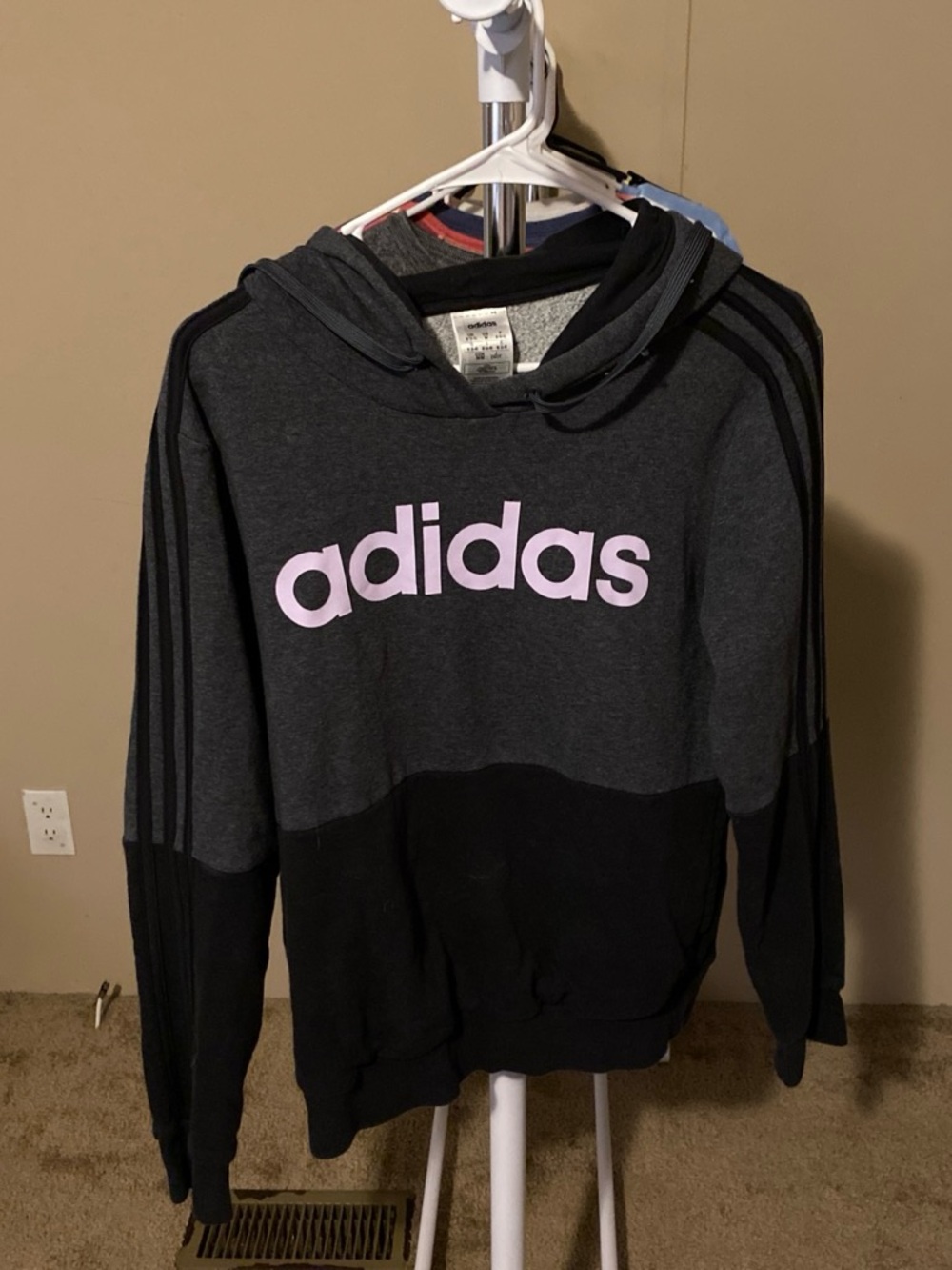 adidas Women's Two-Tone Charcoal & Black Hoodie with Light Pink Logo